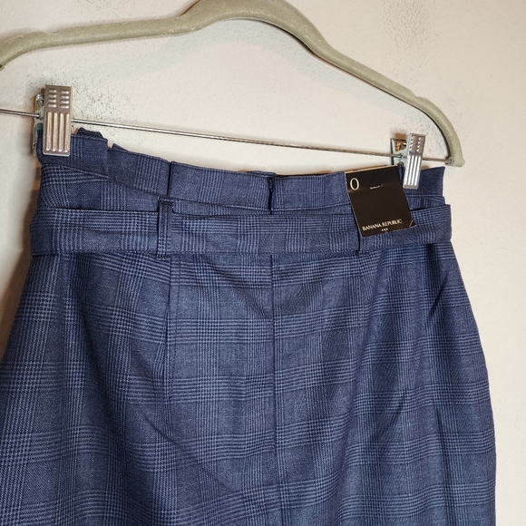 NWT Banana Republic Blue Plaid Pencil Midi Suit Skirt Removable Belt Pocket Sz 0 - Picture 12 of 15